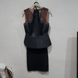 BCBGMaxAzria Peplum Style Faux Leather Top & Bandage Skirt in Black